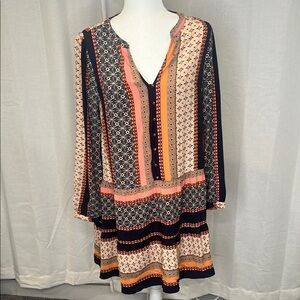 Loft Boho blue and coral midi dress women’s size medium petite